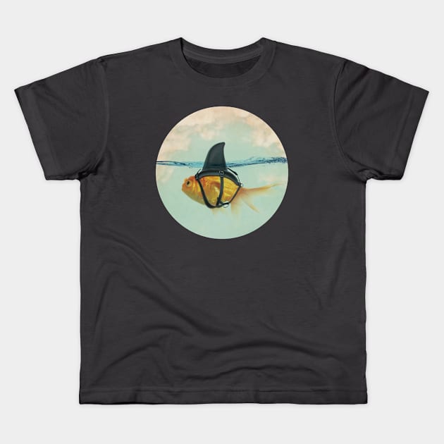 Goldfish with a Shark Fin Kids T-Shirt by Vin Zzep